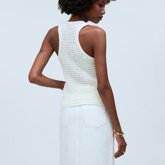 NWT Madewell Cream Crocheted Lightweight Cotton Sweater Tank Medium - Picture 2 of 12